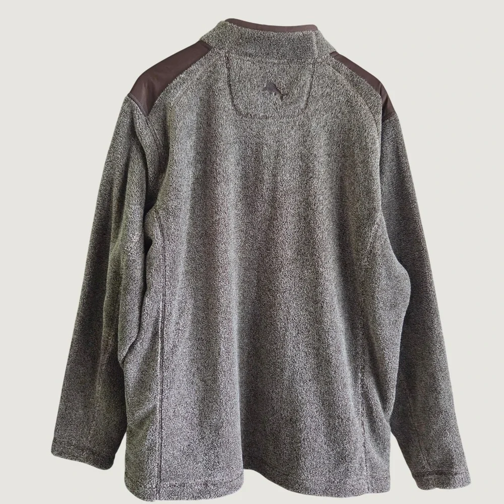 Tommy Bahama‎ Mens Brown Marl High Pile Fleece Quarter Zip Pullover XL Pockets
